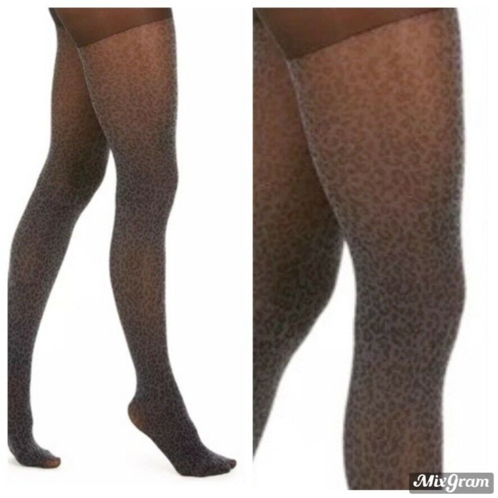 DKNY Leopard-Print Fashion Tights Gray Size Tall